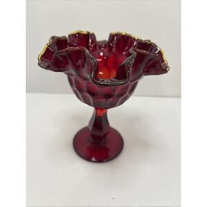 Vintage FENTON Ruby Thumbprint Glass Compote